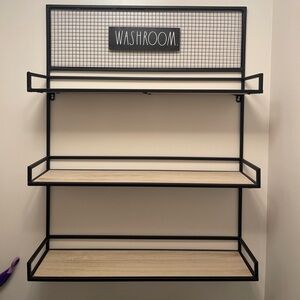 Rae Dunn Black Metal Wall Shelf with Wood Accents